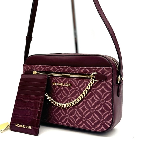 Michael Kors Large EW Crossbody Bag & Travel TZ Card Case Wallet Ox Blood Multi - Picture 1 of 13